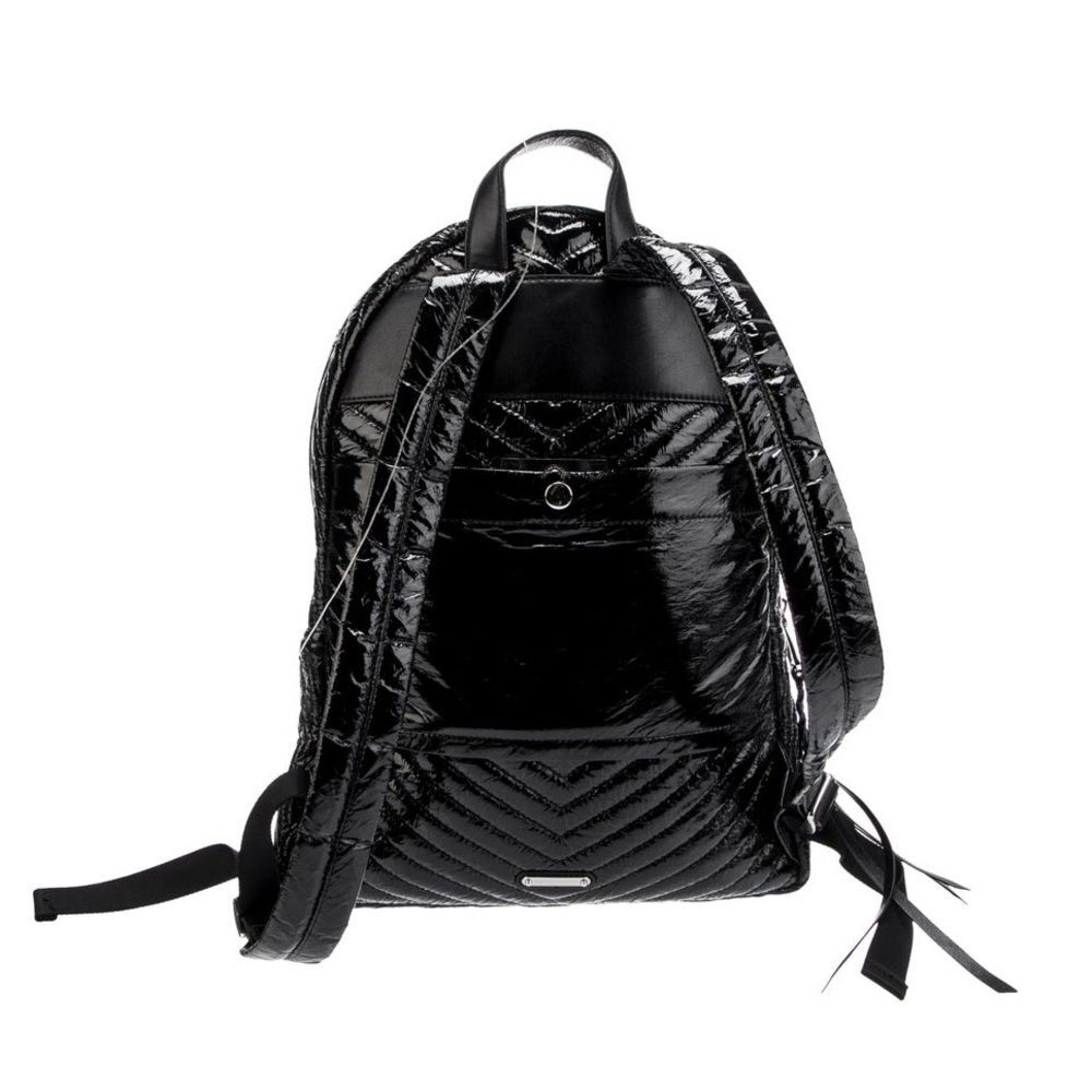 Rebecca Minkoff Pippa Large Backpack Black Patent Nylon Chevron Quilted Laptop - Picture 5 of 16